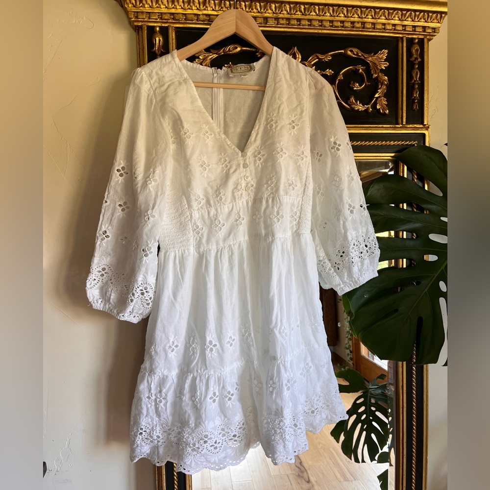 Sail to Sable White Eye Let Mini Dress Long Sleeve